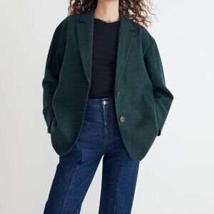 Madewell Dorset Oversized Blazer 1X Heather Dark Palm Wool Blend Deep Green